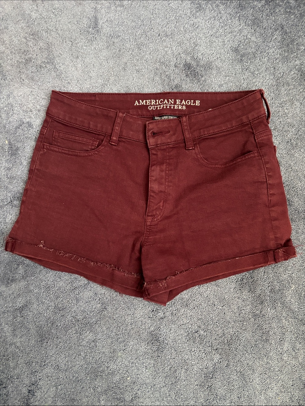 American Eagle Outfitters Wine Red Denim Roll-Hem Shorts